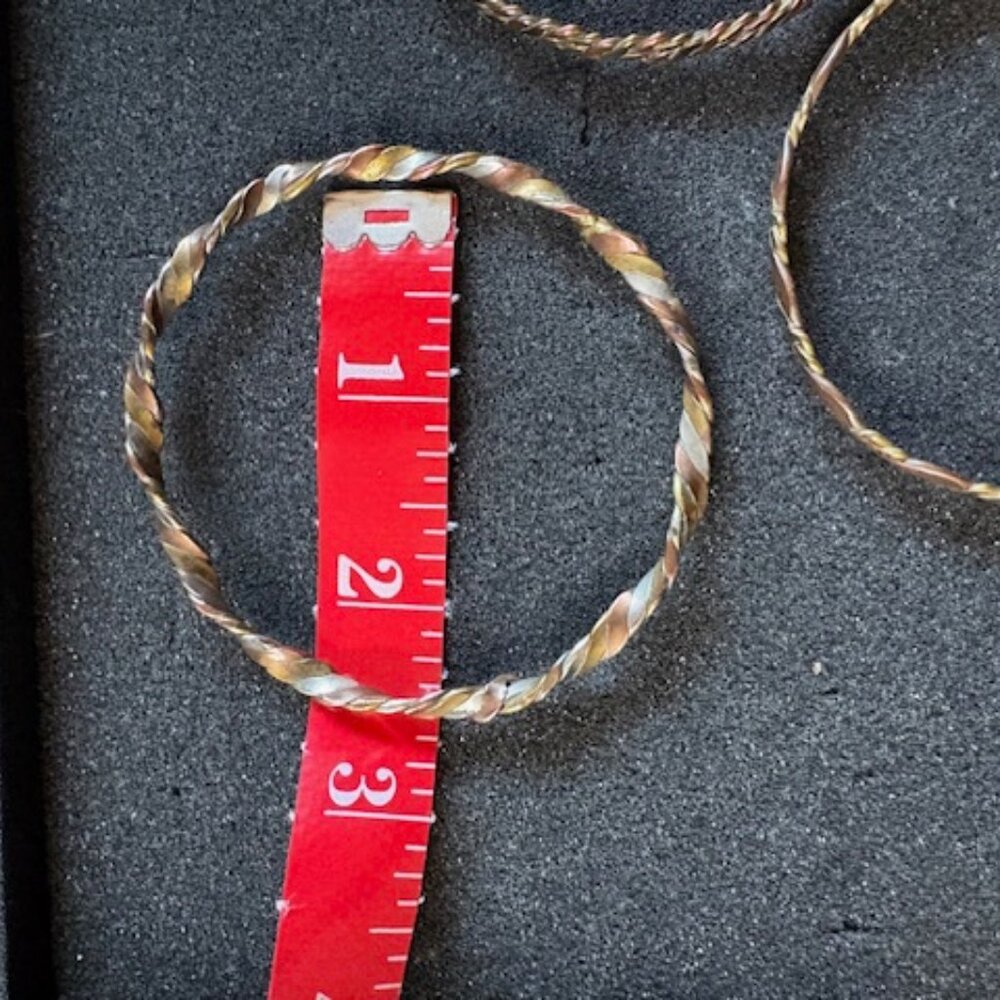 Set of 3 Vintage Copper and Brass Tricolor Twisted Braided Bangle Bracelets - Picture 3 of 5